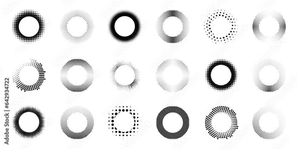 Aufkleber Radial halftone design element collection. Geometric halftone element. Abstract halftone circle