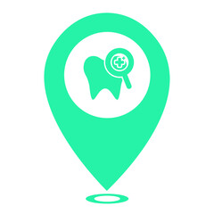 green mint dentist heal and magnifying glass location icon