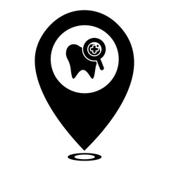 black dentist heal and magnifying glass location icon