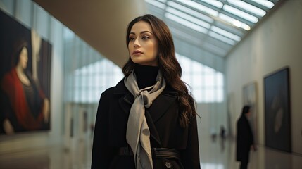 Fototapeta premium Model in a modern art gallery, wearing an outfit mirroring the contemporary art pieces around