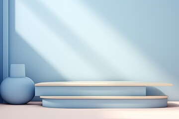 Empty stage against trendy blue background. Perfect for showcasing products and promotional banners.