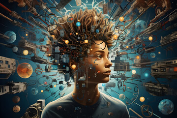 Visualizing ADHD Complexity A Dynamic Depiction of Focus, Distraction, and Brain Functioning, Reflecting the Multifaceted Nature of the Cognitive Condition