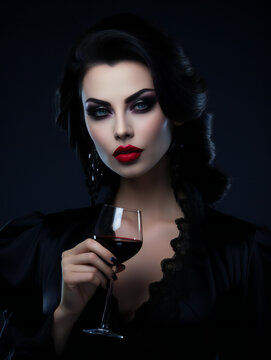 Partying woman portrait with vampire theme style. Isolated black background.. Generative AI.