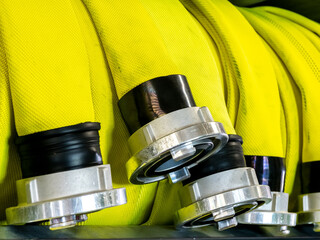 Close up view of yellow fire hose