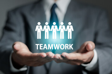 Teamwork concept. Business process management, Teamwork, Businessman plan their work to increase work efficiency.