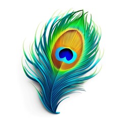Obraz premium Peacocks feather isolated on white background. Symbol Janmashtami. Generative AI