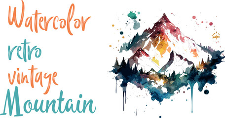 Watercolor Mountain vector design,  colorful, splatter, decoration, sign, grunge, Christmas tree