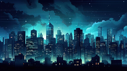 Abstract night City Building Scene, illustration