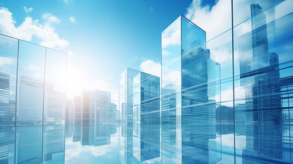 Glass buildings with cloudy blue sky background