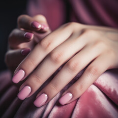 Female hands with pink nail design , modern stylish manicure