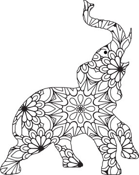mandala,zentangle elephant, for coloring book for adult or other decorations. Coloring Book Page. Vector Contour Illustration