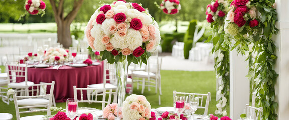 Floral concept background close-up beautiful flowers decor in wedding environment