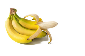 Bananas isolated on a white background. Bananas are tropical fruits with soft, sweet pulp, ideal for eating alone or adding to smoothies and desserts.