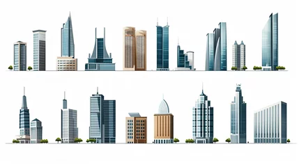 Foto op Plexiglas Set of different skyscraper buildings isolated on white. © Sasint