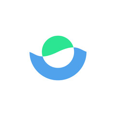 FLOATING GREEN BALL IN THE WATER. ABSTRACT WAVE AND CIRCLE LOGO ICON. FLOATING LOGO CONCEPT