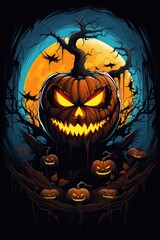 Vector Pumpkin Halloween, Halloween t-shirt design , Halloween illustrations , Generative Ai