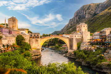 Historical Mostar Bridge known also as Stari Most or Old Bridge in Mostar, Bosnia and Herzegovina