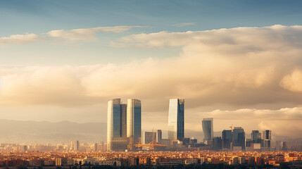 Fototapeta na wymiar Skyscape of a group of modern office buildings in the city of Barcelona