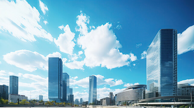 Skyscape of a group of modern office buildings in the city of Barcelona