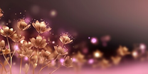 Beautiful abstract gold and pink night photo floral design background banner. beautiful Generative AI AIG32