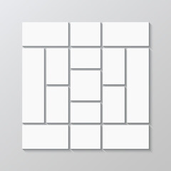 Photoframe mockup. Combination background. Moodboard grid. Portfolio images template. Photo collage frame. Album brandboard. Mosaic pictures layout. Retro gallery banner. Vector illustration.