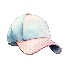 Watercolor hand drawn cap, hat in pastel colors isolated on white background.