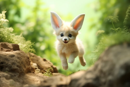 Fennec of cute children. Gentle background of light. Nature and animal concept.