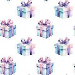 Watercolor gift boxes seamless pattern. Vector background. Hand drawn package illustration