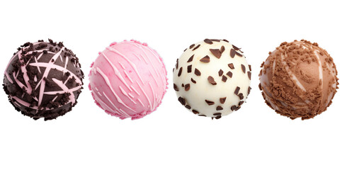 Set of Ice cream scoop balls with glaze isolated on transparent background PNG
