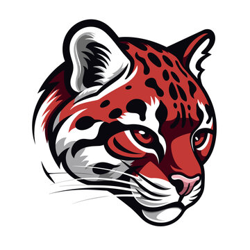 Esport vector logo ocelot on white background side view, ocelot icon, ocelot sticker, ocelot head, jaguar