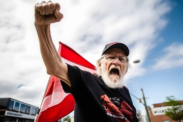 Obraz premium An old man being protesting, shot in an urban environment, emotions or moods concept. Generative AI