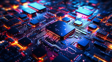 Obraz premium three-dimensional Neon Microchips Circuitry Art