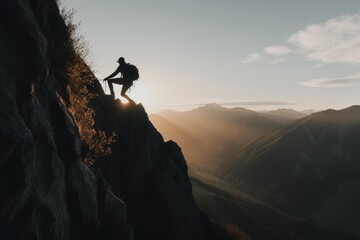 Man climbing mountain. Generate Ai