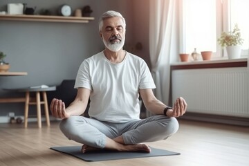 Man home yoga pose. Generate Ai