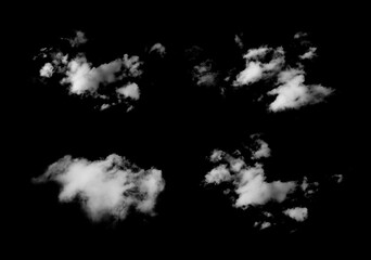 Pakiet białych chmur na czarnym tle, dym - obrazy, fototapety, plakaty