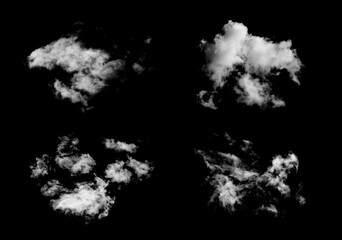 Pakiet białych chmur na czarnym tle, dym - obrazy, fototapety, plakaty