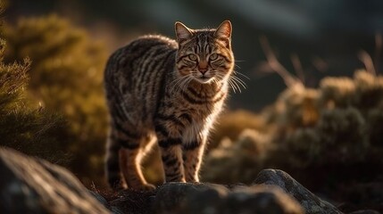 Highlander Cat Explores Stone, A Glimpse of Hardy Feline Adventure