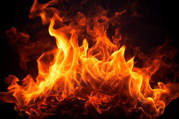 Fototapeta na wymiar Burning fire flames on black background