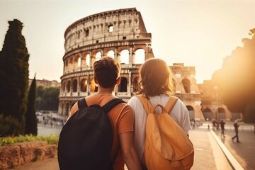 Rome colosseum couple. Generate Ai