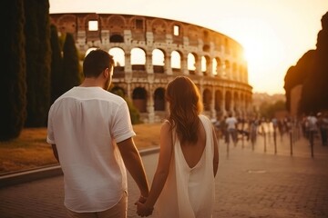 Rome colosseum couple summer. Generate Ai