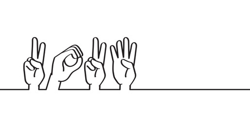 Drawing cartoon deaf sign language, 2024. Deafness cartoon. Gestures hand. Flat vector. For best wishes card or banner, happy new year 2023. Christmas, xmas  time.