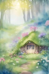 Fairy tale house in wood. AI generated illustration
