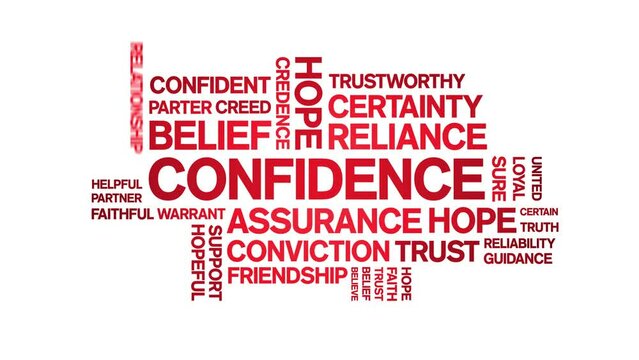 Confidence animated tag word cloud;text design animation kinetic typography seamless loop.