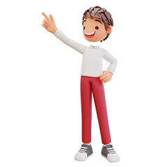 3d rendered cute strudent pointing up