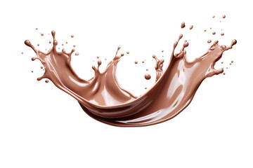 Realistic chocolate milk wave splash, cocoa drink spill with drops isolated on white background PNG - obrazy, fototapety, plakaty