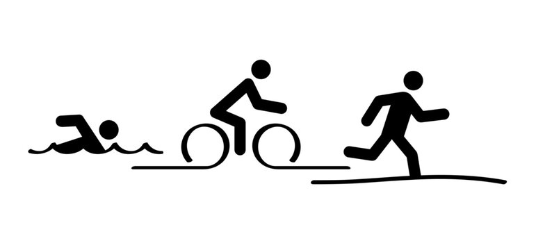 Triathlon line pattern. Triatlon route. Sports for swimming, cycling and running or run, bike and swim pictogram. Funny flat vector activity icon symbol. Triathlete, triathletes race. Competition.