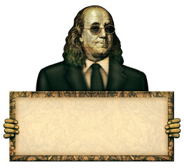 Blank Sign Held by Benjamin Franklin