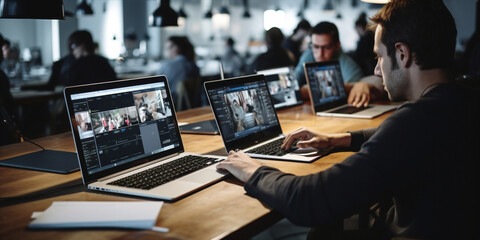 People freelance web editor group network online video laptop education digital