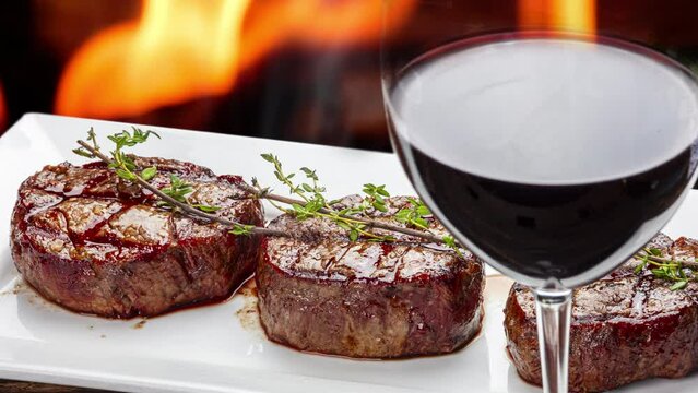 Filet mignon steak and red wine