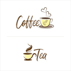 Tea Coffee logo minimalistic bright colors splash green tea, coffee beans smoke modern fresh clean symbol vector